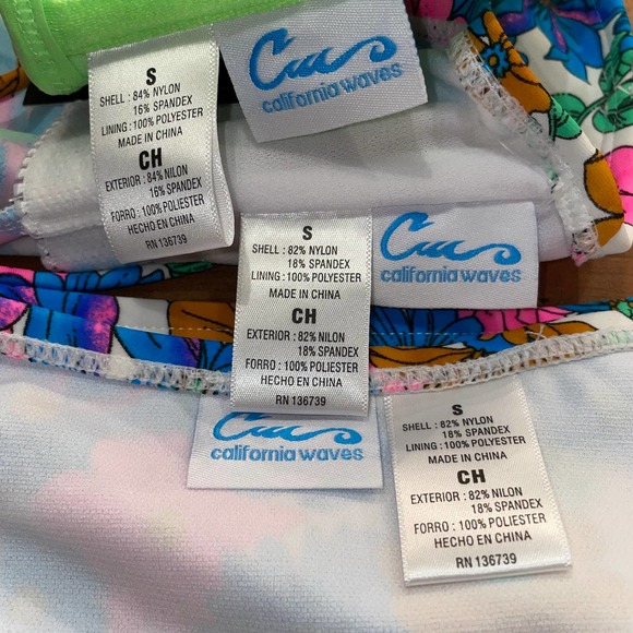 California Waves 3 piece bikini set, floral / green Small - Picture 9 of 12